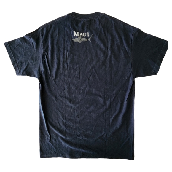 Maui Graphic Shark Print T-shirt  Navy Blue Grey Large - Picture 2 of 5